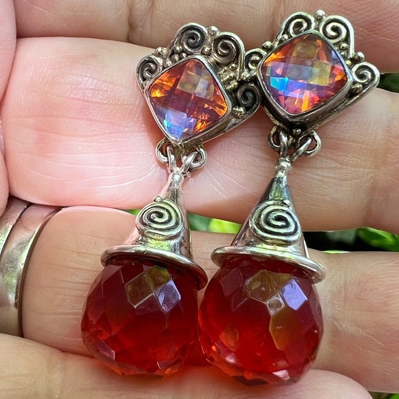 SAJEN RAINBOW QUARTZ ORANGE BRIOLETTE CUT DANGLE DROP EARRINGS 925 STERLING SLVR